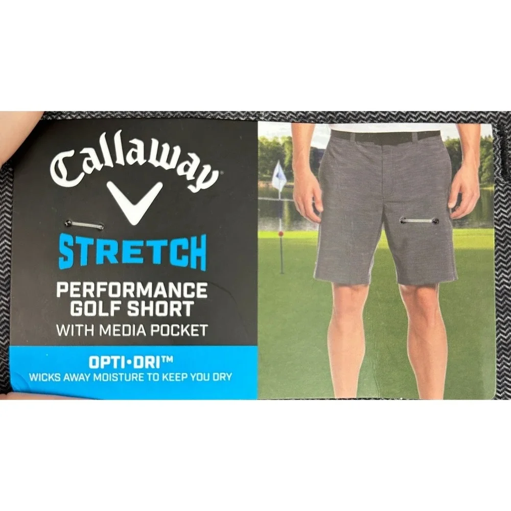 NEW Callaway Shorts Mens 36 Grey Opti-Dri Herringbone Performance Golf Stretch